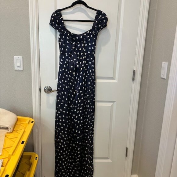 Mirae Silk navy polka dot jumpsuit with bow in the back ( floor length) - Picture 3 of 4